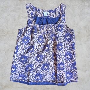 ALFRED SUNG PURE | Boho Cotton Purple & Tan Floral Pattern Boxy Tank Size M